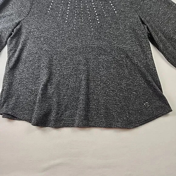 Adrienne Vittadini 2XL Grey Crystal Studded Round Neck Sweater Gathered Sleeve - Picture 7 of 9